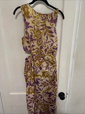 Zara Cream, Gold and Purple Patterned Dress